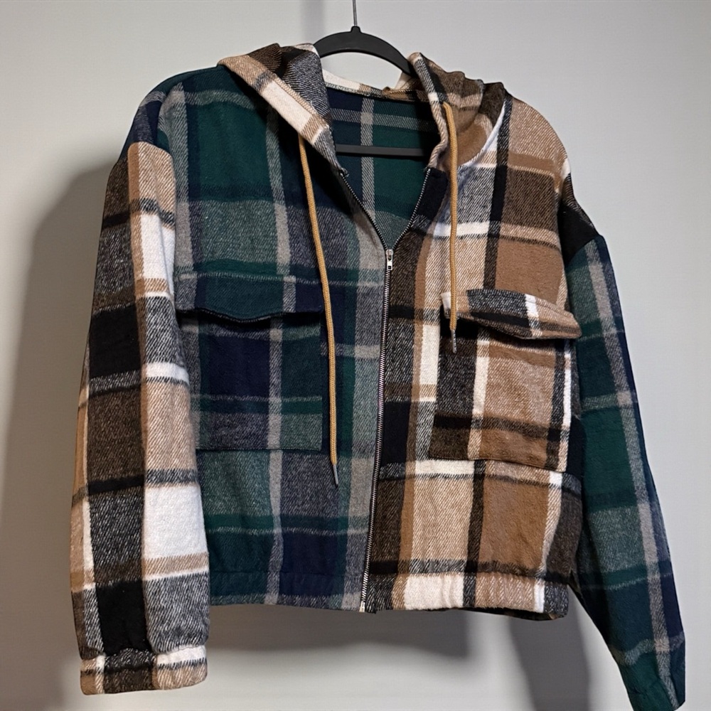 Zaful Multicolor Plaid Zip-Up Hoodie